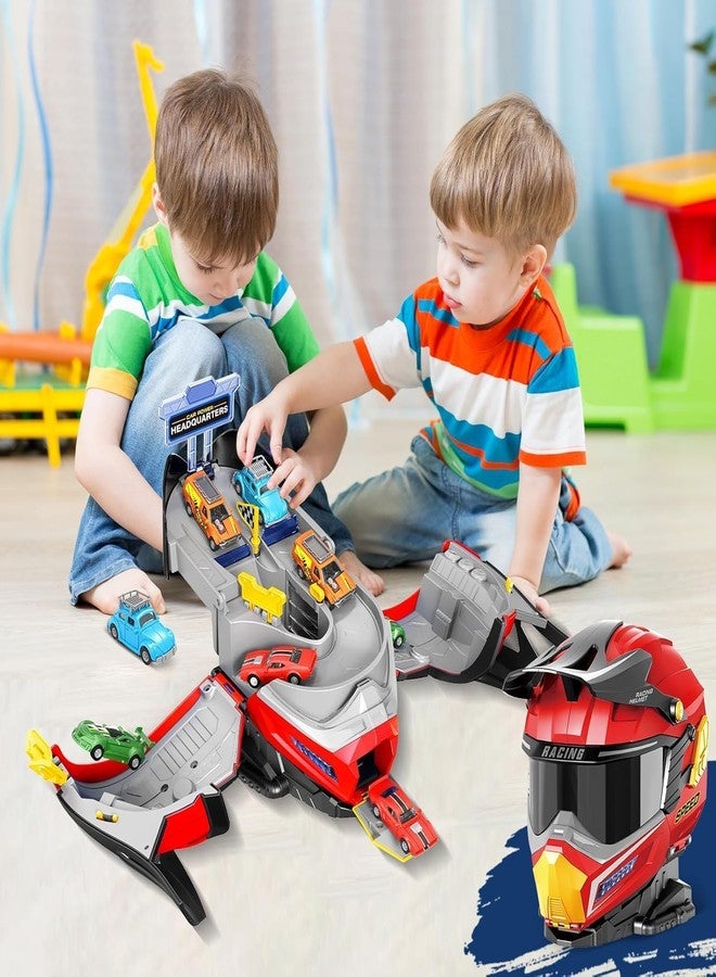 GEMCZA Boys Toys for 2 3 4 5 6 Years Old,2 in 1 Helmet Transforms Racer Track Set with 4 Cars,and Lights & Sounds,Toddler Toys for Best Birthday Gifts Kids Age 3-5 - Image 5